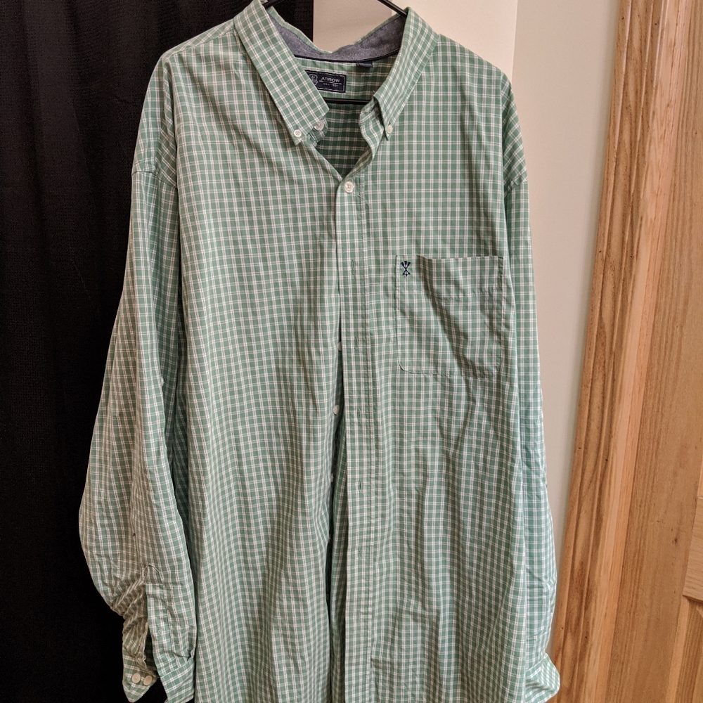 Men's 3XLT Green Long Sleeve Casual Button Down